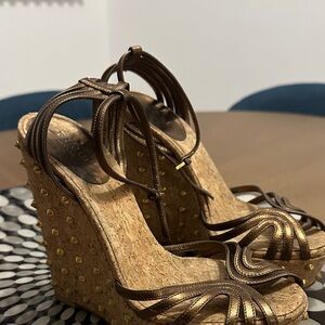 Gucci Bronze Wedge Sandals